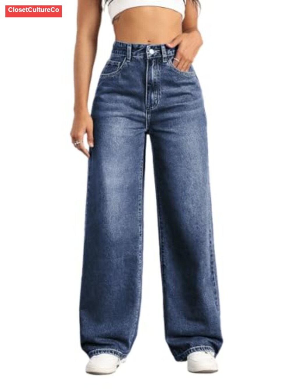 High Waisted Wide Leg Straight Jeans Loose Fit Denim Pants